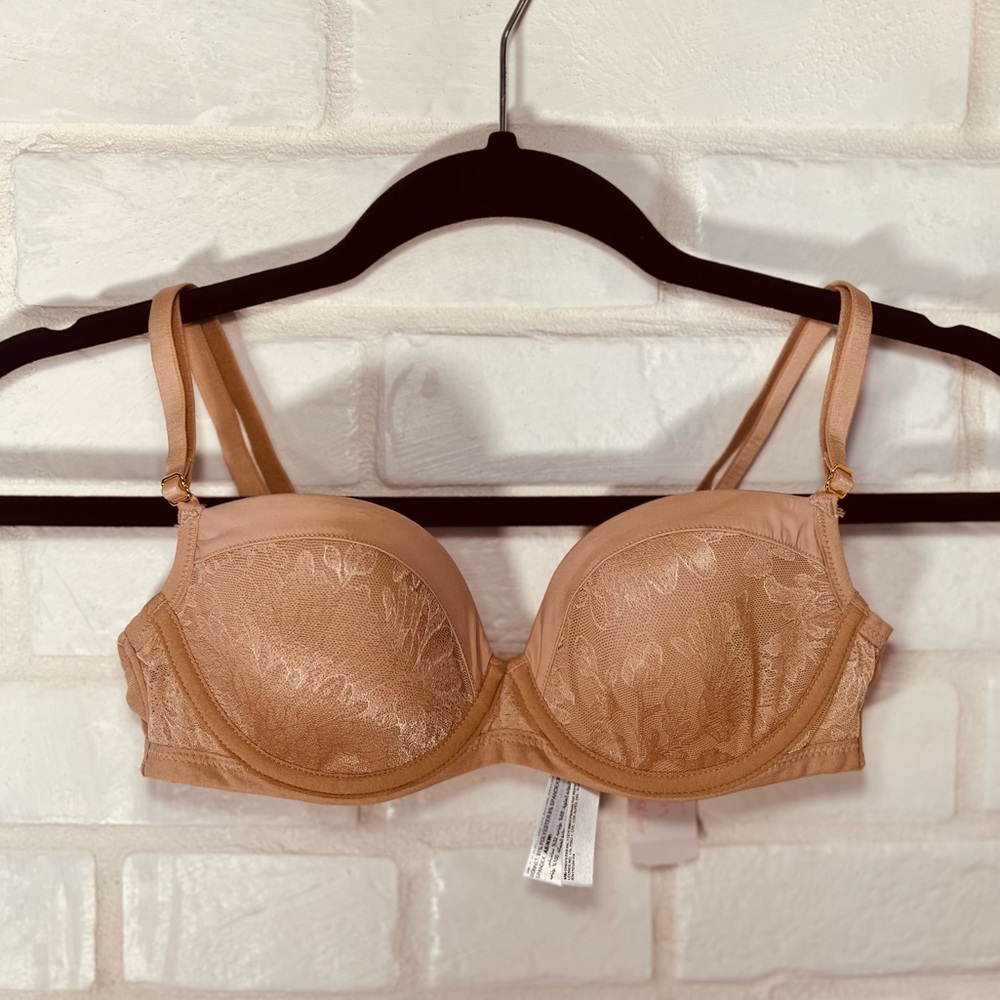 NWT Soma Lightest Lift Lined Demi Underwire Lace Bra 32 B Light Tan Nude  #0301